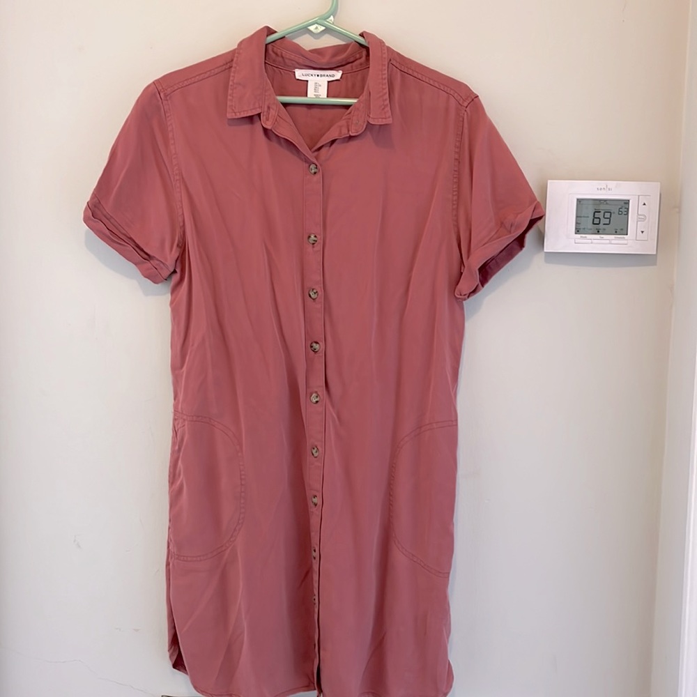 Mauve Luck Brand Tencel Button Up Shirt Dress